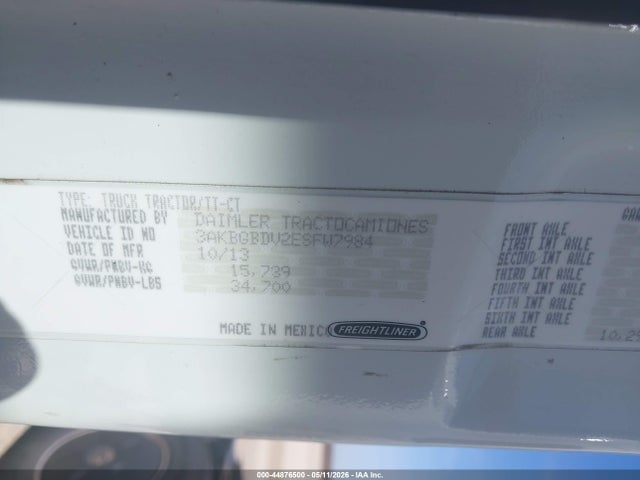 2014 Freightliner Cascadia 113 მანქანა იყიდება აუქციონზე, vin: 3AKBGBDV2ESFW7984, აუქციონის ნომერი: 44876500