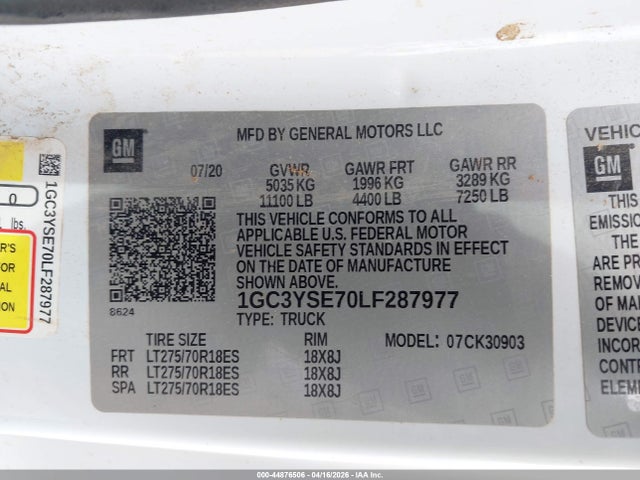 1GC3YSE70LF287977 Chevrolet Silverado 3500hd 4wd Long Bed Wt
