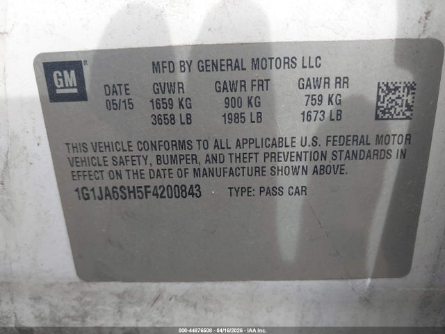 1G1JA6SH5F4200843 Chevrolet Sonic Ls Auto