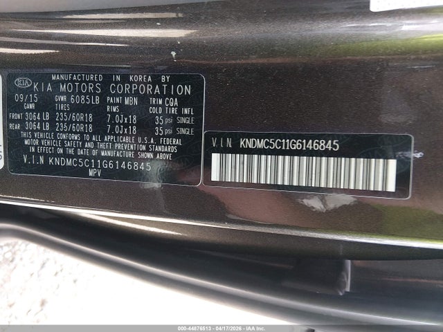 Продажа на аукционе авто 2016 Kia Sedona Ex, vin: KNDMC5C11G6146845, номер лота: 44876513