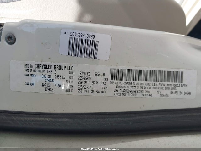 Aukcja sprzedaży 2013 Dodge Grand Caravan Sxt, vin: 2C4RDGCG4DR687363, numer aukcji: 44876514