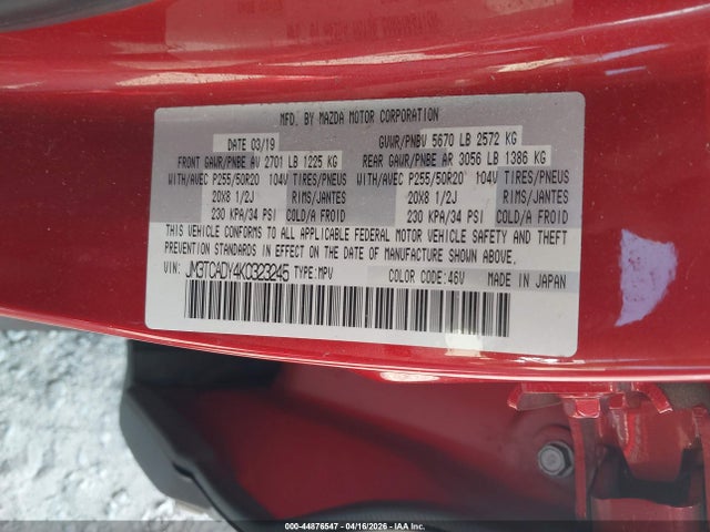 Aukcja sprzedaży 2019 Mazda Cx-9 Grand Touring, vin: JM3TCADY4K0323245, numer aukcji: 44876547