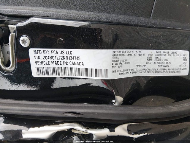 Продаж на аукціоні авто 2022 Chrysler Pacifica Hybrid Touring L, vin: 2C4RC1L72NR134745, номер лоту: 44876549