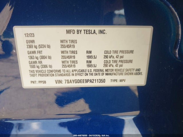 7SAYGDEE9PA211350 Tesla Model Y