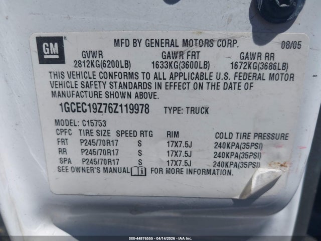 2006 CHEVROLET SILVERADO 1500 1GCEC19Z76Z119978 Photo 8