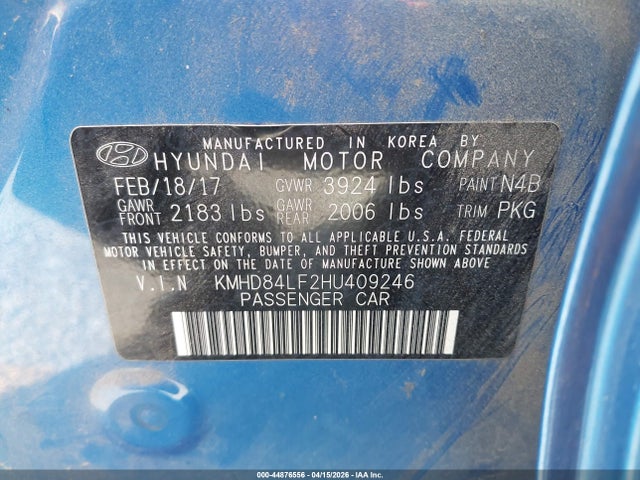 KMHD84LF2HU409246 Hyundai ELANTRA SE