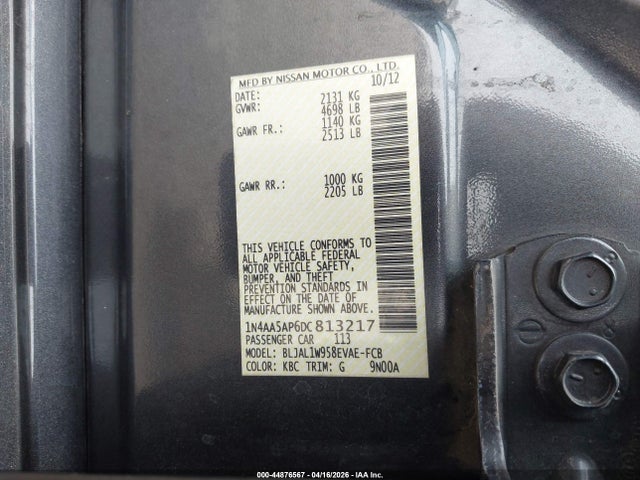 Продаж на аукціоні авто 2013 Nissan Maxima 3.5 Sv, vin: 1N4AA5AP6DC813217, номер лоту: 44876567