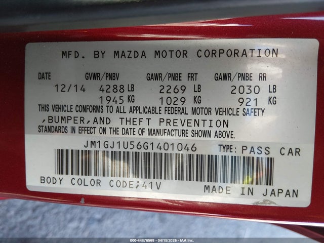 JM1GJ1U56G1401046 Mazda Mazda6 I Sport