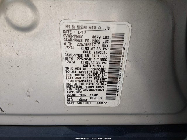 JN8AT2MV5HW016074 Nissan ROGUE SV