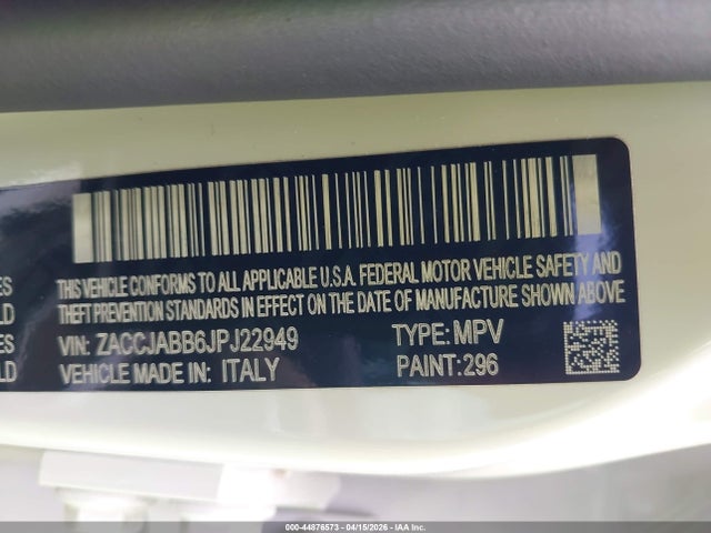 Продажа на аукционе авто 2018 Jeep Renegade Latitude Fwd, vin: ZACCJABB6JPJ22949, номер лота: 44876573