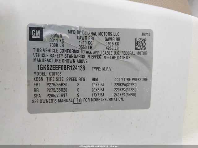 Aukcja sprzedaży 2011 Gmc Yukon Denali, vin: 1GKS2EEF0BR124138, numer aukcji: 44876576