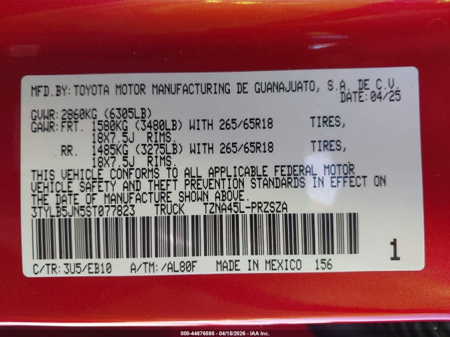 Продажа на аукционе авто 2025 Toyota Tacoma Limited, vin: 3TYLB5JN5ST077823, номер лота: 44876595