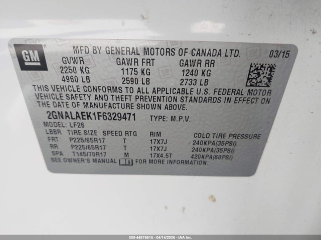 Chevrolet EQUINOX LS 2015 2GNALAEK1F6329471 Image 9
