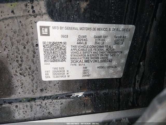 Aukcja sprzedaży 2019 Gmc Terrain Sle, vin: 3GKALMEV3KL100742, numer aukcji: 44876633