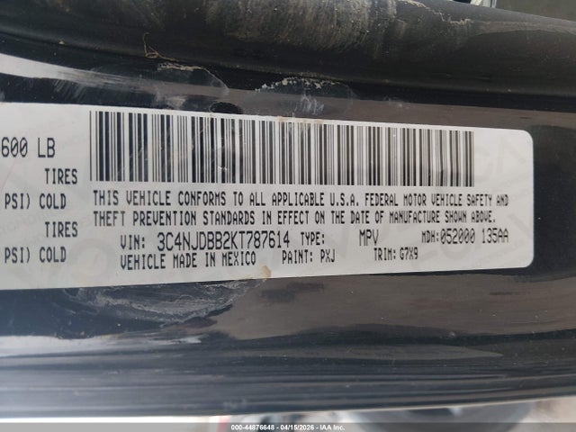 44876648 :رقم المزاد ، 3C4NJDBB2KT787614 vin ، 2019 Jeep Compass Altitude 4x4 مزاد بيع