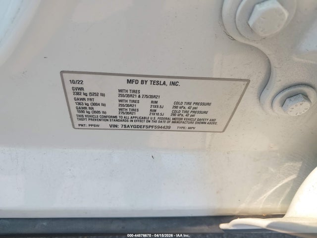 Продаж на аукціоні авто 2023 Tesla Model Y Performance Dual Motor All-wheel Drive, vin: 7SAYGDEF5PF594439, номер лоту: 44876670