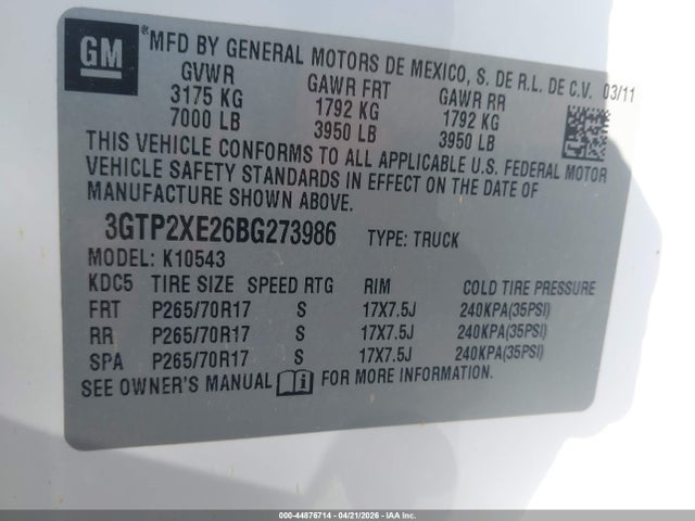 Aukcja sprzedaży 2011 Gmc Sierra 1500 Denali, vin: 3GTP2XE26BG273986, numer aukcji: 44876714