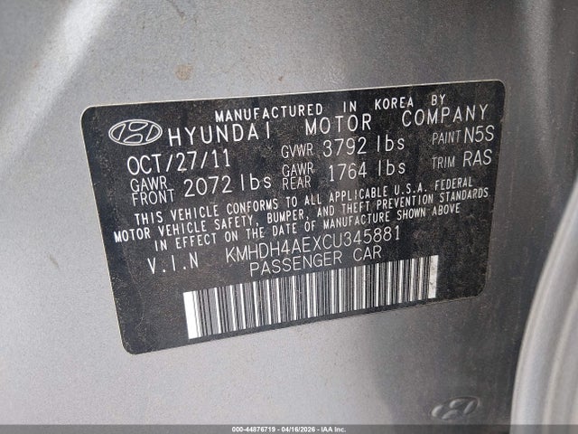 Продаж на аукціоні авто 2012 Hyundai Elantra Limited (ulsan Plant), vin: KMHDH4AEXCU345881, номер лоту: 44876719