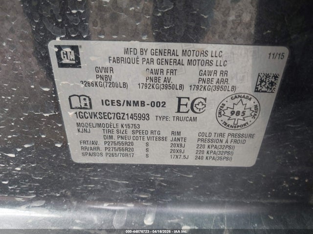 1GCVKSEC7GZ145993 Chevrolet Silverado 1500 2lz