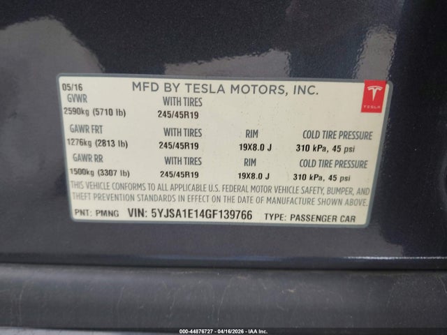 Tesla Model S 60/70/75/85 2016 5YJSA1E14GF139766 Image 9