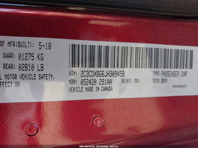 Aukcja sprzedaży 2018 Dodge Charger Sxt Rwd, vin: 2C3CDXBG6JH309459, numer aukcji: 44876738