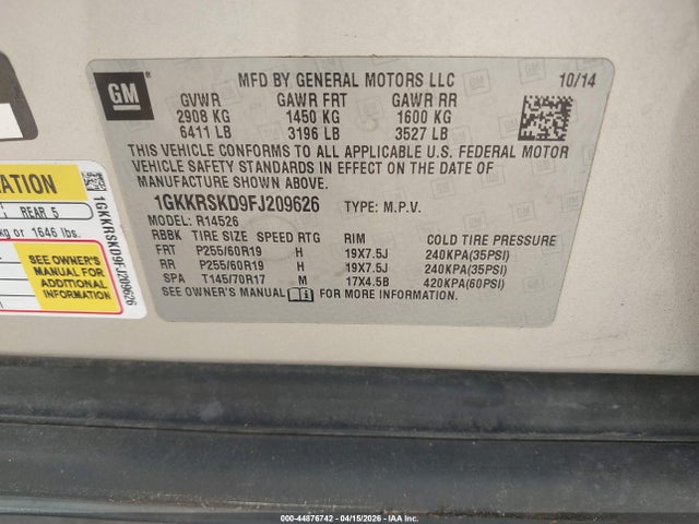 1GKKRSKD9FJ209626 GMC Acadia Slt-2