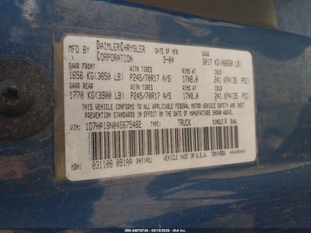 2004 DODGE RAM 1500 1D7HA18N04S675482 Photo 8