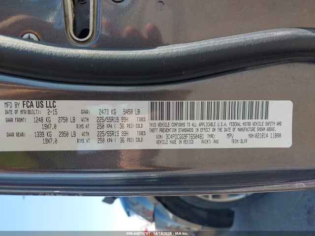 2015 Dodge Journey Crossroad მანქანა იყიდება აუქციონზე, vin: 3C4PDCGG9FT650481, აუქციონის ნომერი: 44876761