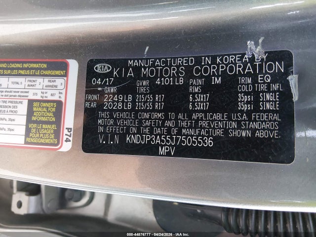 44876777 :رقم المزاد ، KNDJP3A55J7505536 vin ، 2018 Kia Soul + مزاد بيع