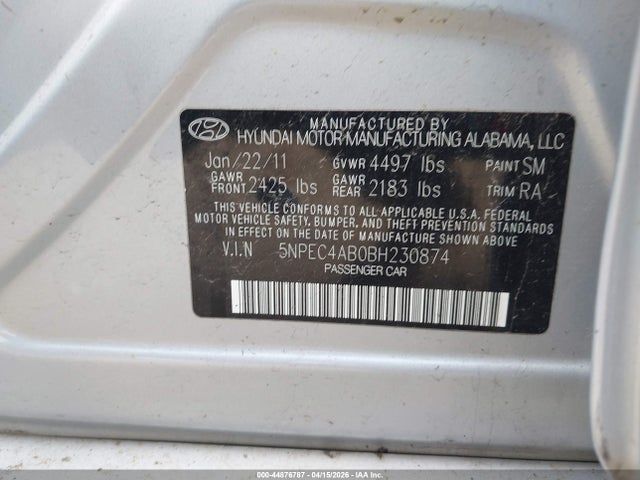 Aukcja sprzedaży 2011 Hyundai Sonata Limited 2.0t, vin: 5NPEC4AB0BH230874, numer aukcji: 44876787