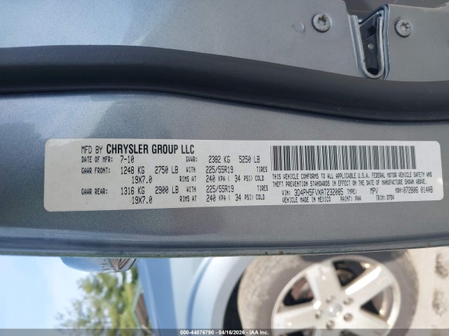 44876790 :رقم المزاد ، 3D4PH5FVXAT232085 vin ، 2010 Dodge Journey Sxt مزاد بيع