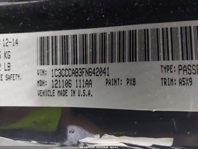 2015 Chrysler 200 Limited მანქანა იყიდება აუქციონზე, vin: 1C3CCCAB3FN642041, აუქციონის ნომერი: 44876796