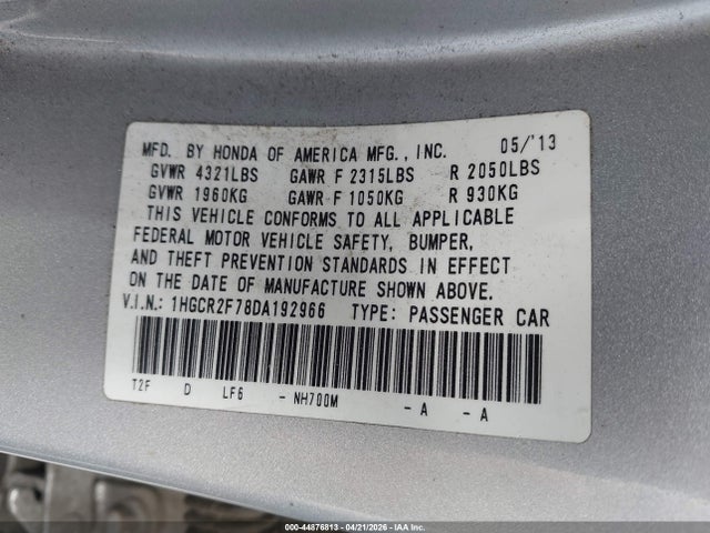 Aukcja sprzedaży 2013 Honda Accord Ex, vin: 1HGCR2F78DA192966, numer aukcji: 44876813