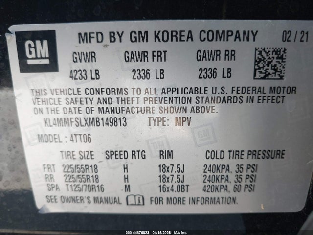 44876823 :رقم المزاد ، KL4MMFSLXMB149813 vin ، 2021 Buick Encore Gx Fwd Essence مزاد بيع