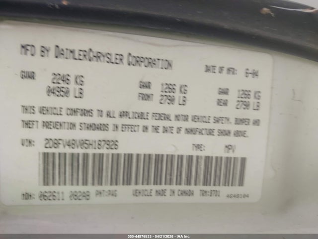 2005 Dodge Magnum Se მანქანა იყიდება აუქციონზე, vin: 2D8FV48V05H187926, აუქციონის ნომერი: 44876833