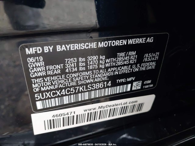 Aukcja sprzedaży 2019 Bmw X7 Xdrive50i, vin: 5UXCX4C57KLS38614, numer aukcji: 44876835