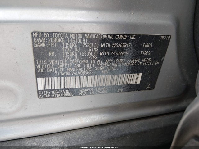 Aukcja sprzedaży 2020 Toyota Rav4 Xle, vin: 2T3W1RFV4LW085665, numer aukcji: 44876847