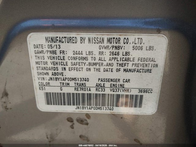 Продажа на аукционе авто 2013 Infiniti M37, vin: JN1BY1AP0DM513740, номер лота: 44876852