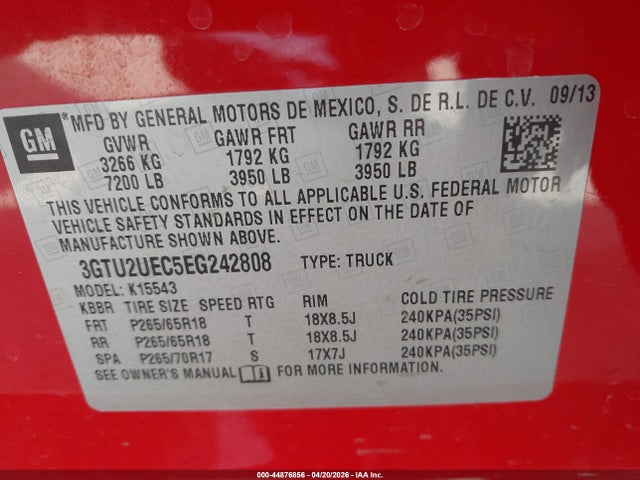 Aukcja sprzedaży 2014 Gmc Sierra 1500 Sle, vin: 3GTU2UEC5EG242808, numer aukcji: 44876856