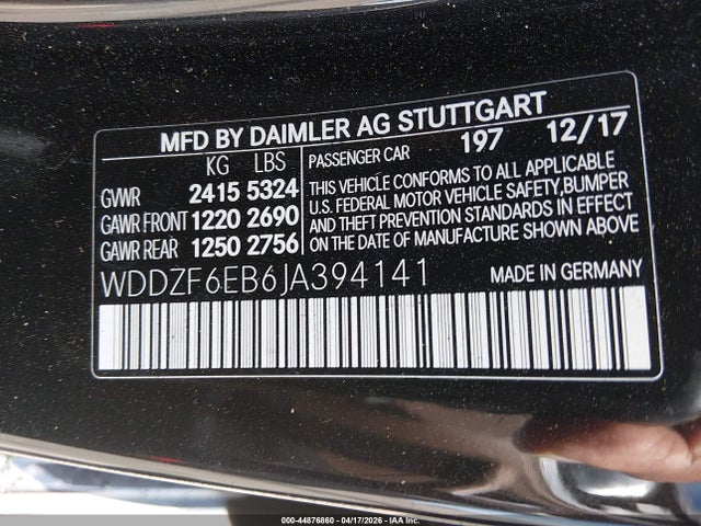44876860 :رقم المزاد ، WDDZF6EB6JA394141 vin ، 2018 Mercedes-benz Amg E 43 4matic مزاد بيع