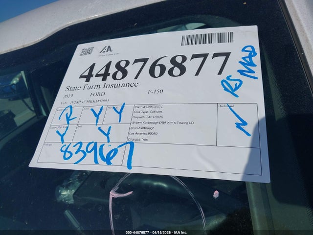 44876877 :رقم المزاد ، 1FTMF1C50KKD07995 vin ، 2019 Ford F-150 Xl مزاد بيع