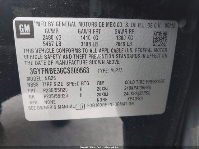 Продаж на аукціоні авто 2012 Cadillac Srx Performance Collection, vin: 3GYFNBE36CS609563, номер лоту: 44876888