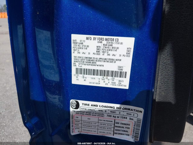 44876907 :رقم المزاد ، 1FTFW1EF0DKF41975 vin ، 2013 Ford F-150 Xlt مزاد بيع
