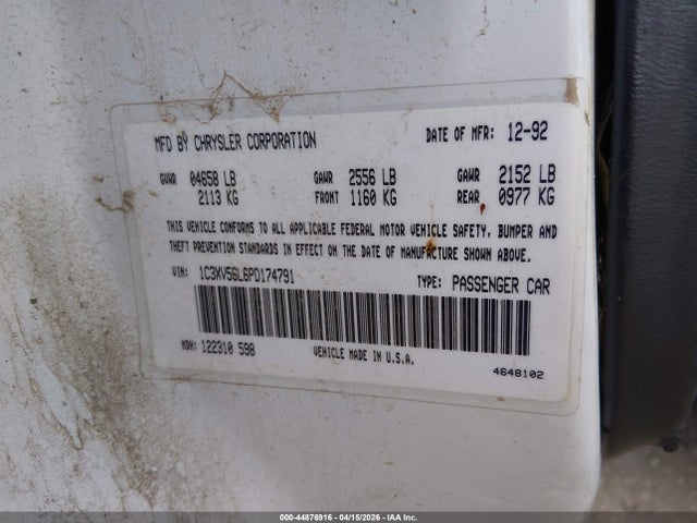 1993 CHRYSLER IMPERIAL 1C3XV56L6PD174791 Photo 8
