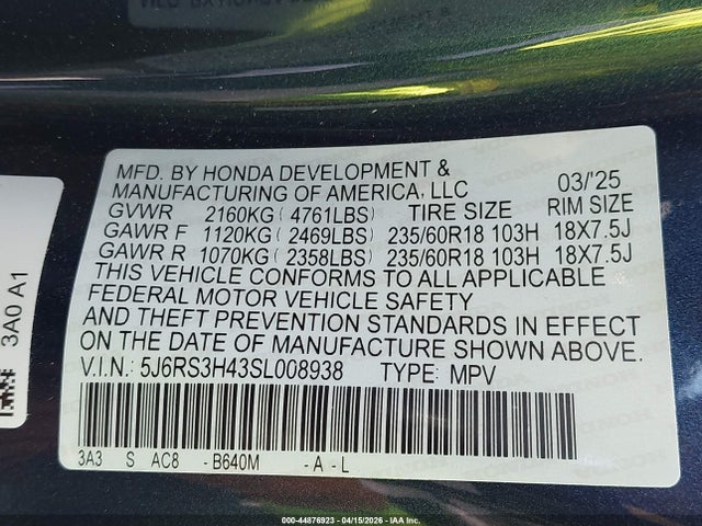 5J6RS3H43SL008938 Honda Cr-v Ex 2wd