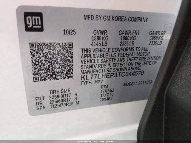 44876941 :رقم المزاد ، KL77LHEP3TC044570 vin ، 2026 Chevrolet Trax Fwd Lt مزاد بيع