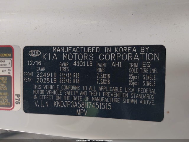 KIA SOUL + 2017 KNDJP3A58H7451515 Image 9