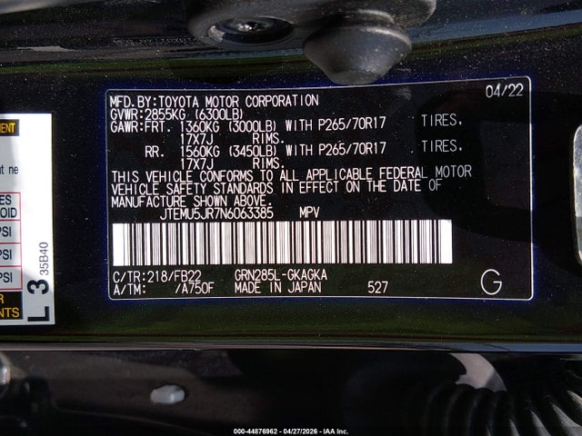 Продаж на аукціоні авто 2022 Toyota 4runner Sr5, vin: JTEMU5JR7N6063385, номер лоту: 44876962