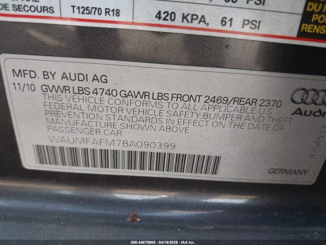 Продажа на аукционе авто 2011 Audi A3 2.0t Premium, vin: WAUMFAFM7BA090399, номер лота: 44876965