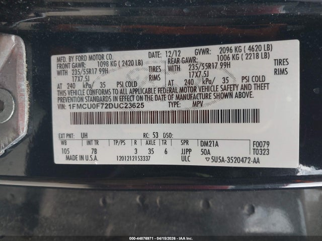 Продажа на аукционе авто 2013 Ford Escape S, vin: 1FMCU0F72DUC23625, номер лота: 44876971